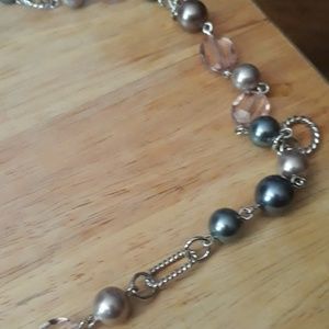 Pink/white/light blue alternating long necklace